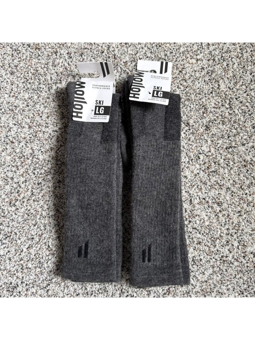 New Hollow Performance Alpaca Ski Socks Men's Size Large (10.5 - 13) Gray
